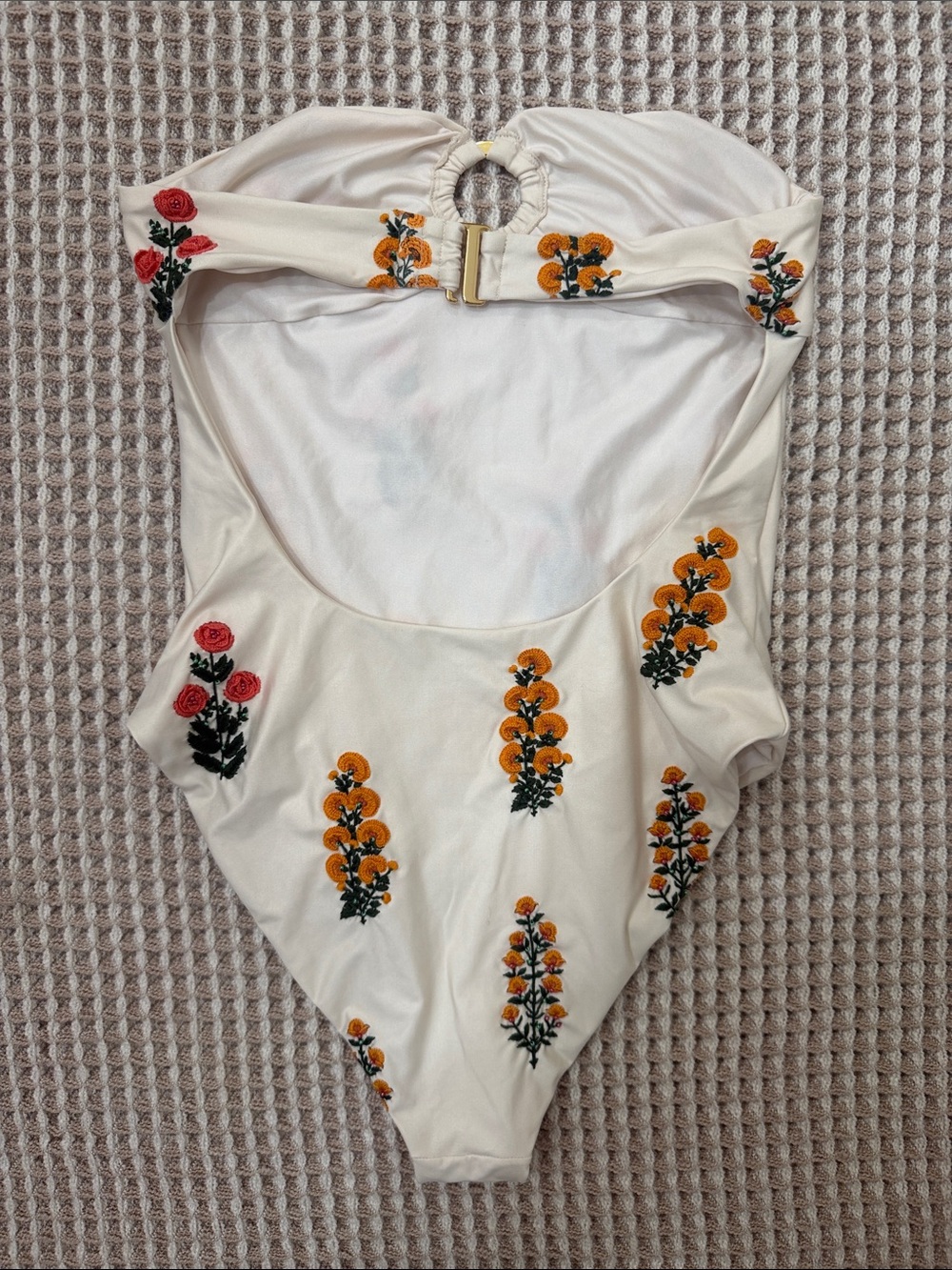 Agua Bendita Cream Floral One-Piece Swimsuit with Ring Detail - Picture 2 of 3